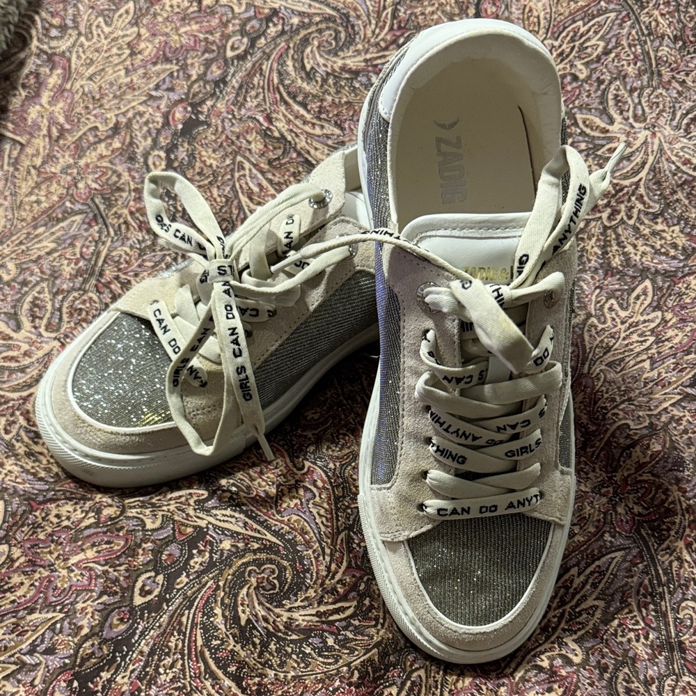 Zadig & Voltaire Women's Silver and White Sneakers